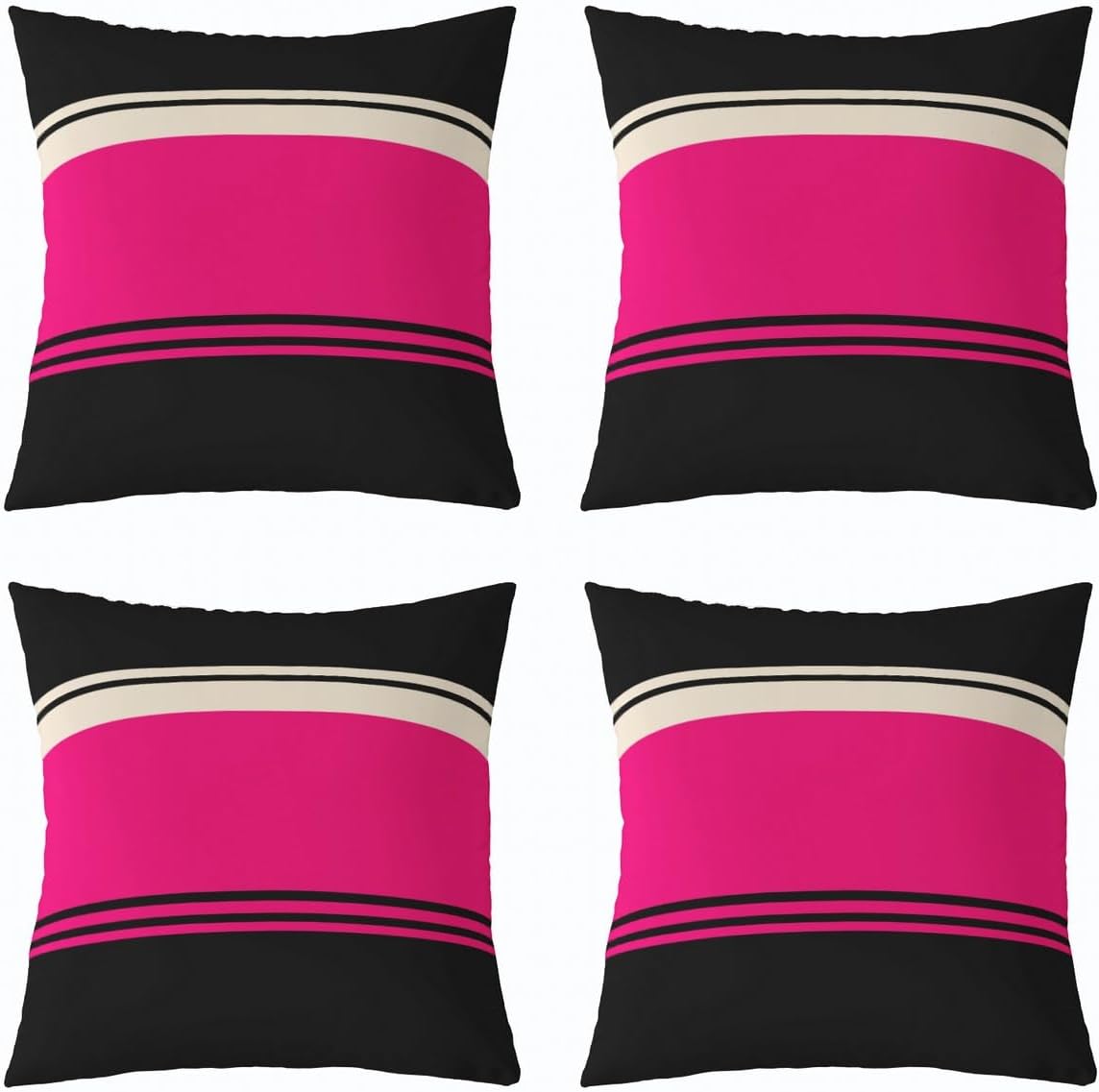 Set Of 4 Patchwork Striped Throw Pillow Covers 18x18 Hot Pink Black Stripes Pillow Covers Aesthetic Geometric Ombre Soft Cushion Cases For Kids Girls Women Rustic Bedroom Home Office Sofa Couch Bed