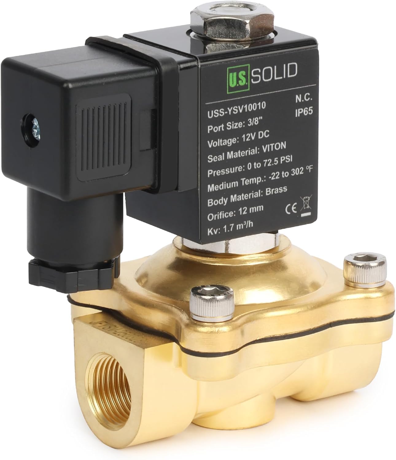 Électrovanne laiton 3/8 12V CC U.S. Solid normalement fermée autonome