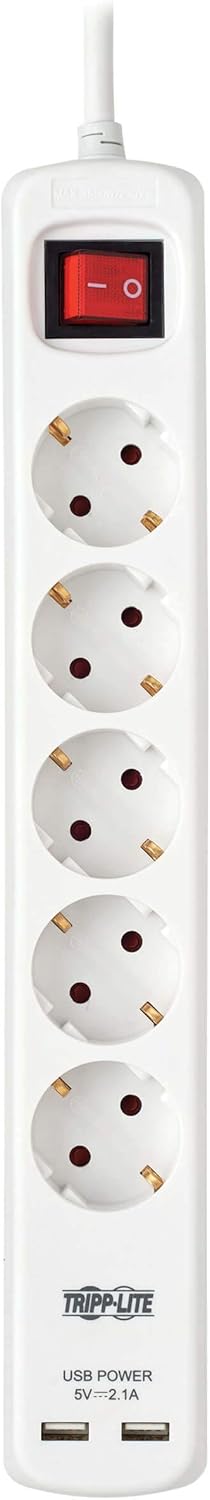Tripp Lite Protect It! PS5G3USB 5-Outlets Power Strip - French - 5 x Type F (Schuko) - 9.84 ft Cord - 16 A Current - 230 V AC Voltage - Wall Mountable - White