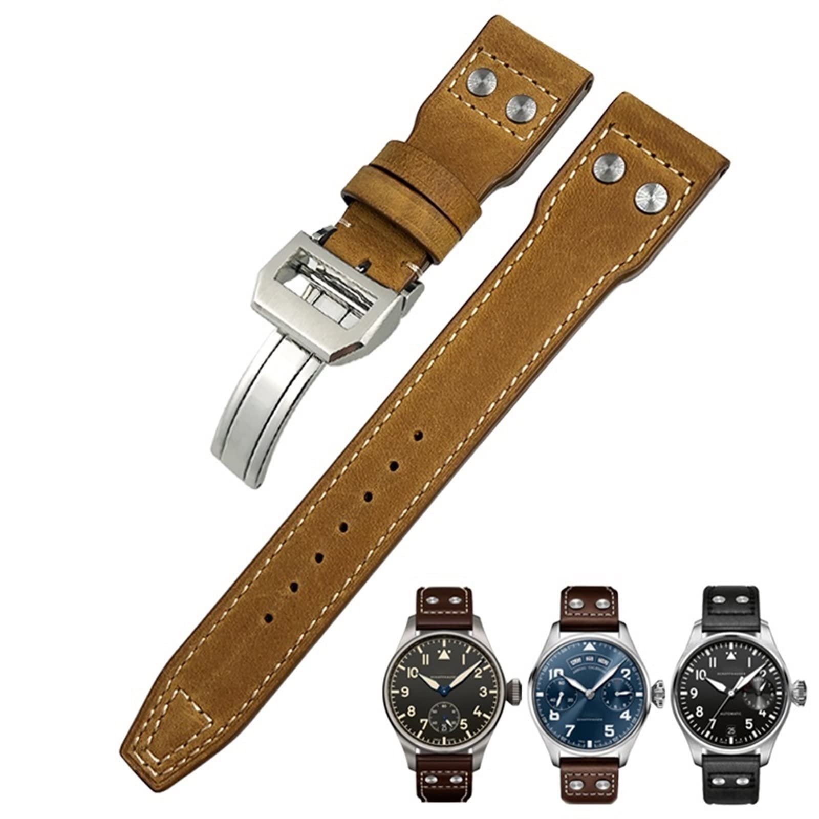 Cinturino in vera pelle con rivetti da 20 mm adatto per IWC Big Pilot TOP GUN Watch IW3777 cinturino in pelle di vitello, Without Buckle, agata