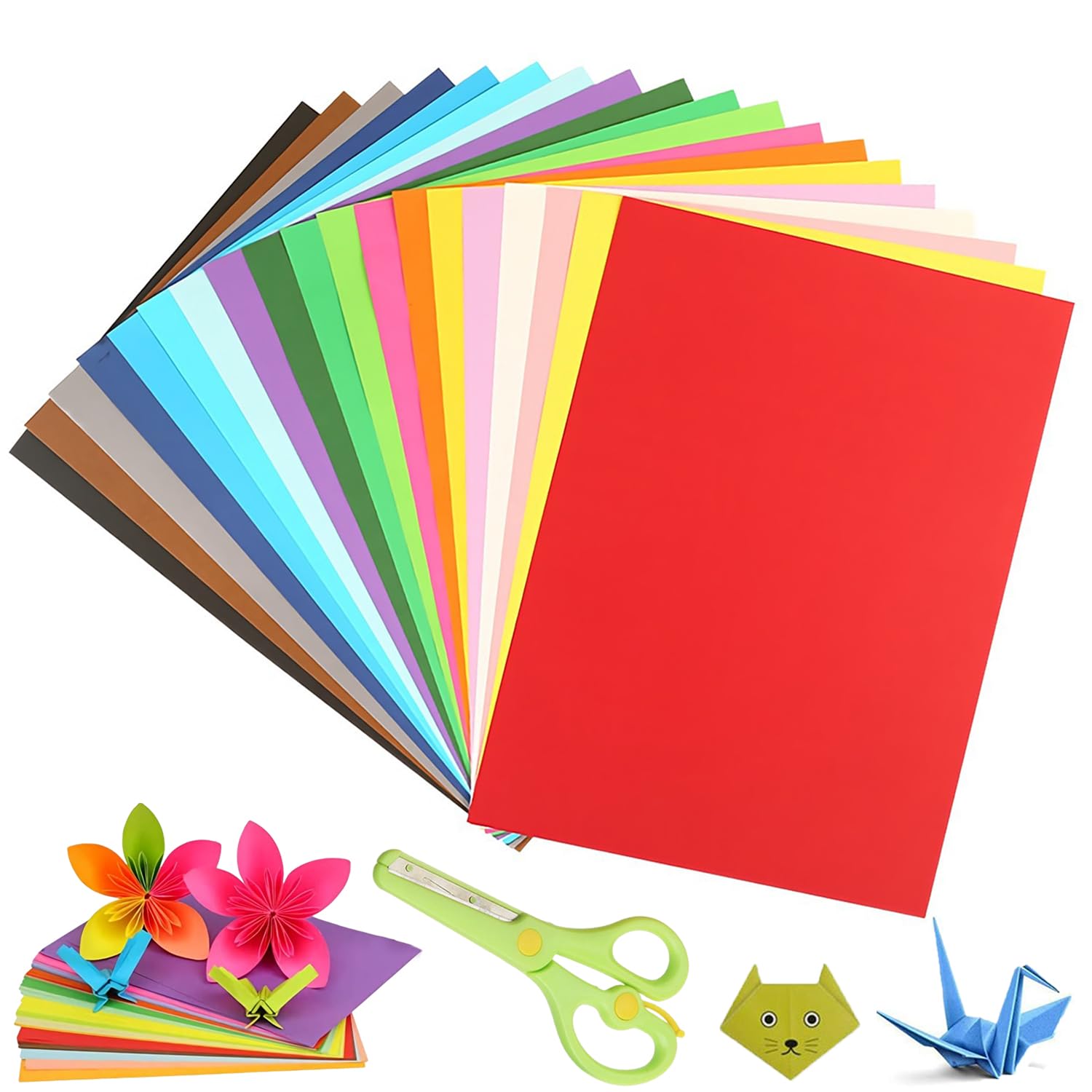 Panlom Colored Craft Paper 100 Sheets 10 Colors A3 Origami Paper with Child Safety Scissors - Creative Art & Craft Projects for Kids