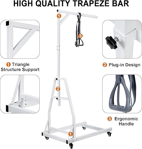 Miniatura 3 de Barra de trapecio para movilidad de cama, barra de asistencia de dominadas resistente con soporte de suelo, barra trapecio ajustable de altura de 5