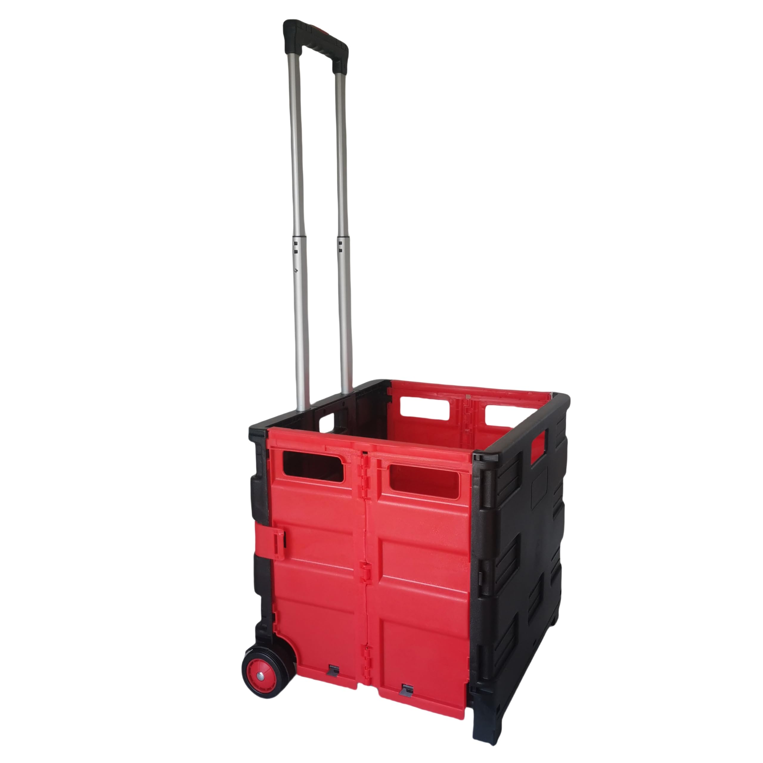 Seco Carrito grande plegable de plástico con mango cuadrado, color negro y rojo