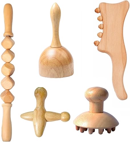 N.F. Herramientas de masaje de terapia de madera, kit de 5 piezas de maderoterapia, masajeadores manuales de madera multifunción para esculpir el