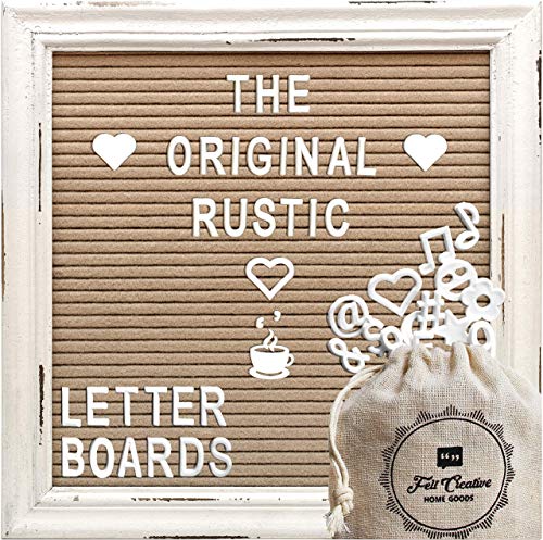 Image of Cappuccino Felt Letter Board Back to School Sign with Rustic Wood White Frame - Farmhouse Letter Board Sign with Stand - Baby Announcement 10x10 Felt Board Changeable Message Board with 350 Letter Set