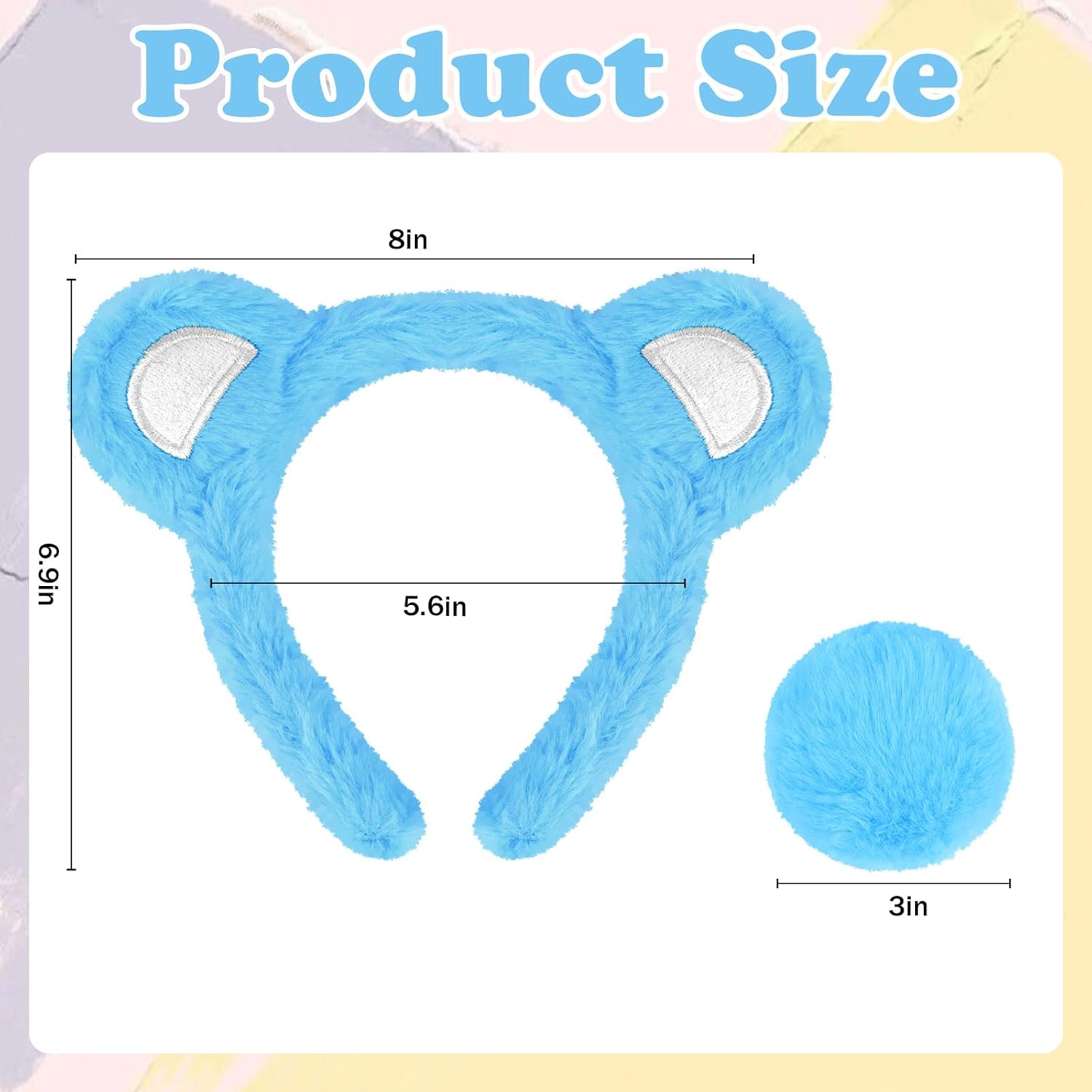 Semato Blue Bear Ears Headband and Tail Set - Animal Blue Bear Ears Costume Heardwear and Tail for Adult Halloween Accessories