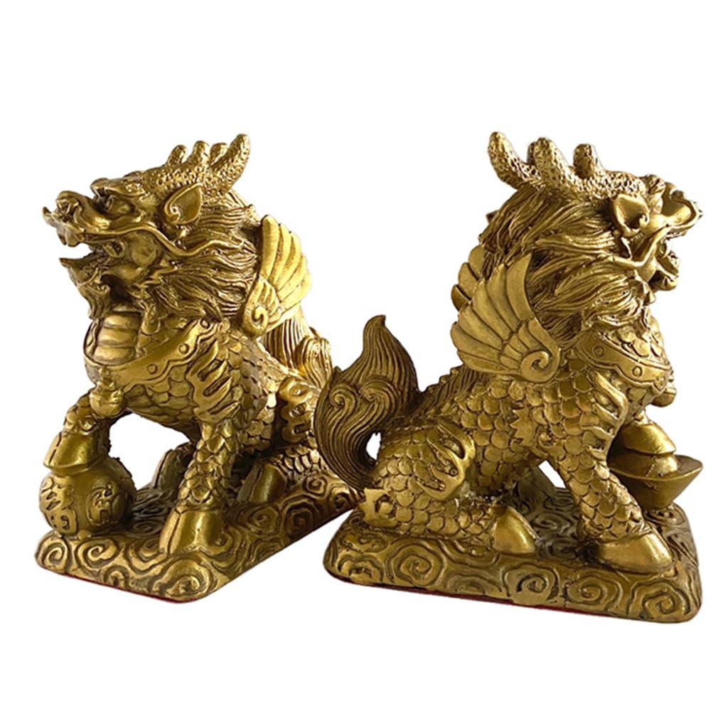 LIDDFAFABrass Kirin a Pair of Fortune Kirin Office Living Room Decorations Luck