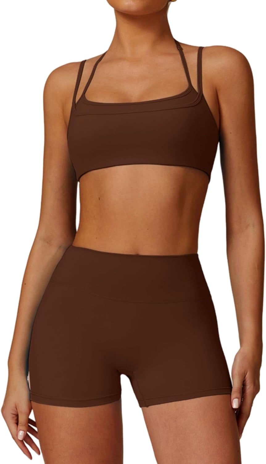 Two Piece Workout Sets For Women Sports Bra Matching High Waist Scrunch Butt Shorts Gym Yoga Athletic Clothes