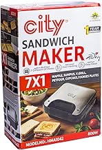 CITY 7 in 1 Sandwich Maker Double Heating 800W with Interchangeable Plates Non-Stick Coating Perfect for Making Waffles, Donuts, Walnuts and More Easy to Disassemble and Install - HMA1042