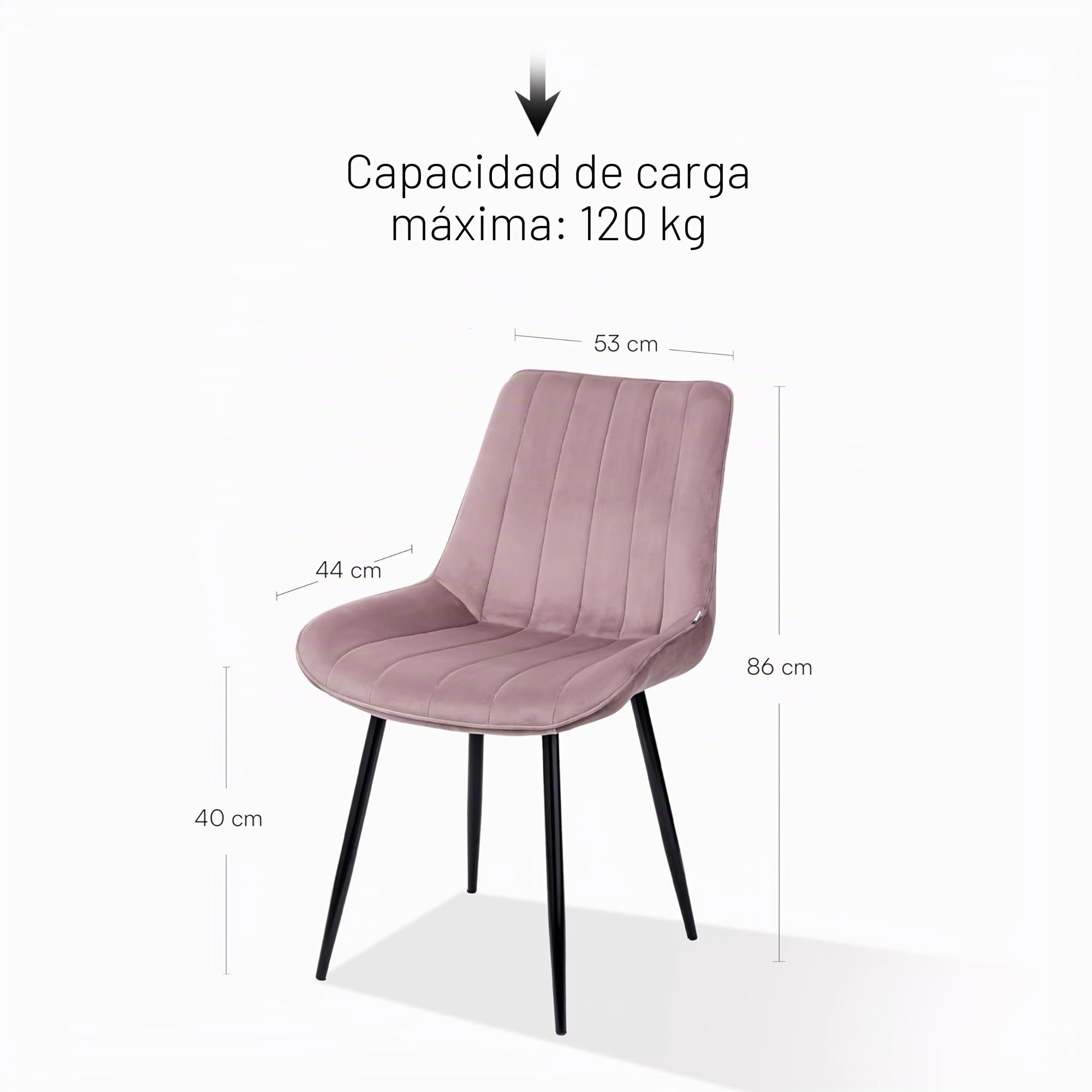 Baroni Home Silla Moderna de Terciopelo y Patas de Acero Negro, Sillón de Salón, Dormitorio, Comedor, Rosa Polvo, 1 unidad, 53x86x44 cm