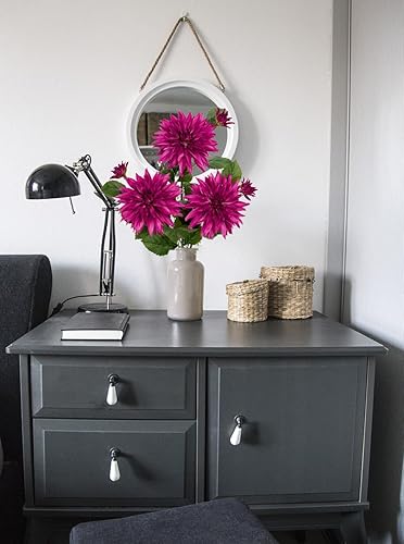 Miniatura 5 de 3 piezas de flores artificiales de dalia de 29.5 pulgadas, flores artificiales de seda con tallo largo, ramos de dalias artificiales para bricolaje,