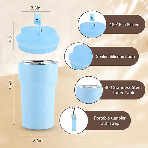 Miniatura 4 de Taza de café de viaje a prueba de derrames, de 16 onzas, taza de café aislada para llevar, vaso térmico para café caliente, taza de viaje de café