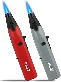 Stick Lighter Kitchen Torch Lighter with Jet Flame and Standard Flame Refillable Adjustable and with Safety Lock - Ideal for Barbecue Fireplace or Campfire (Butane Gas NOT Pre-filled)