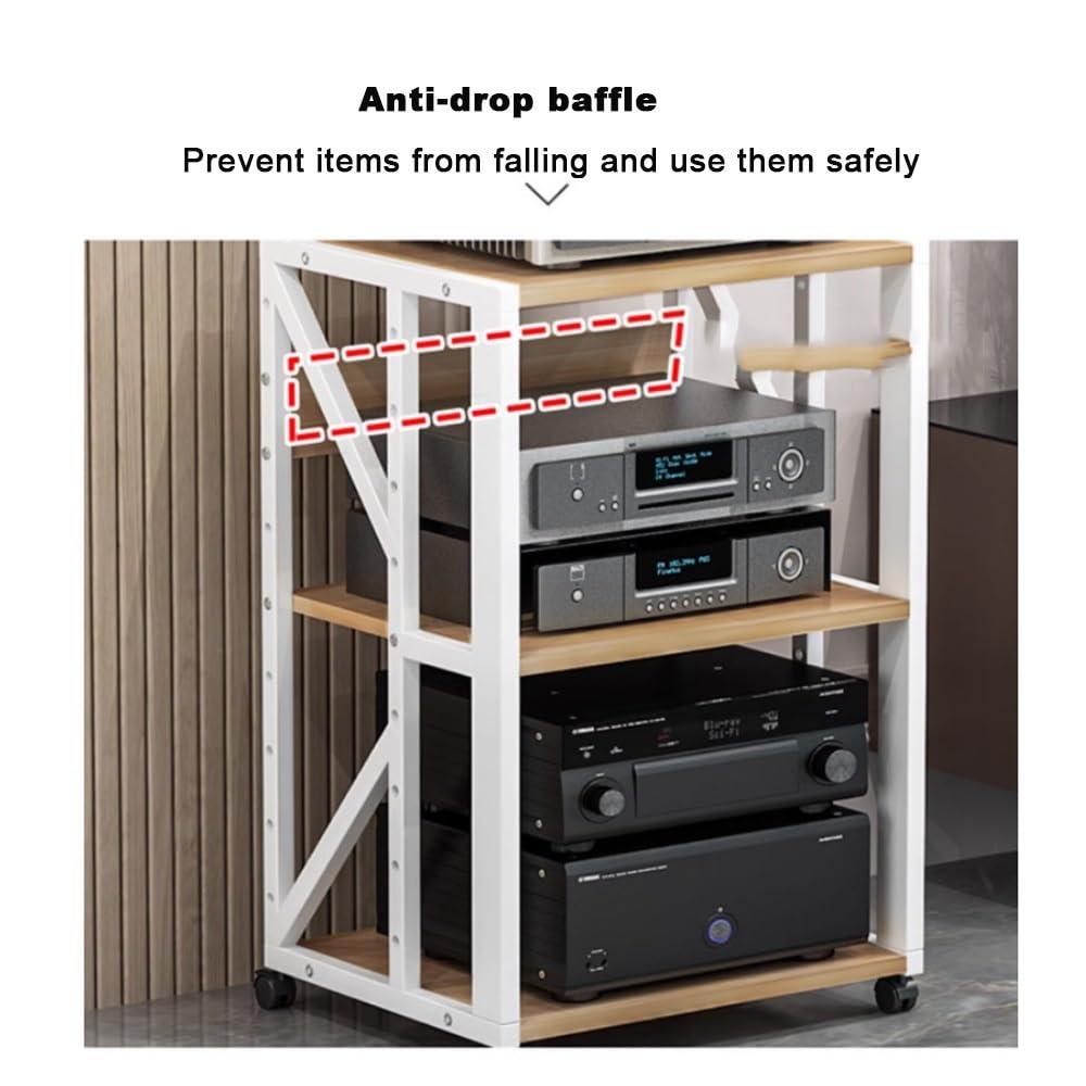 Supporto multimediale AV, Rack Audio Mobile, Rack Stereo a 3, 4 e 5 Livelli con Ruote, mobiletto portaoggetti con Altezza Regolabile, mobiletto Porta componenti Aperto HiFi (Nero, 5 Livelli)