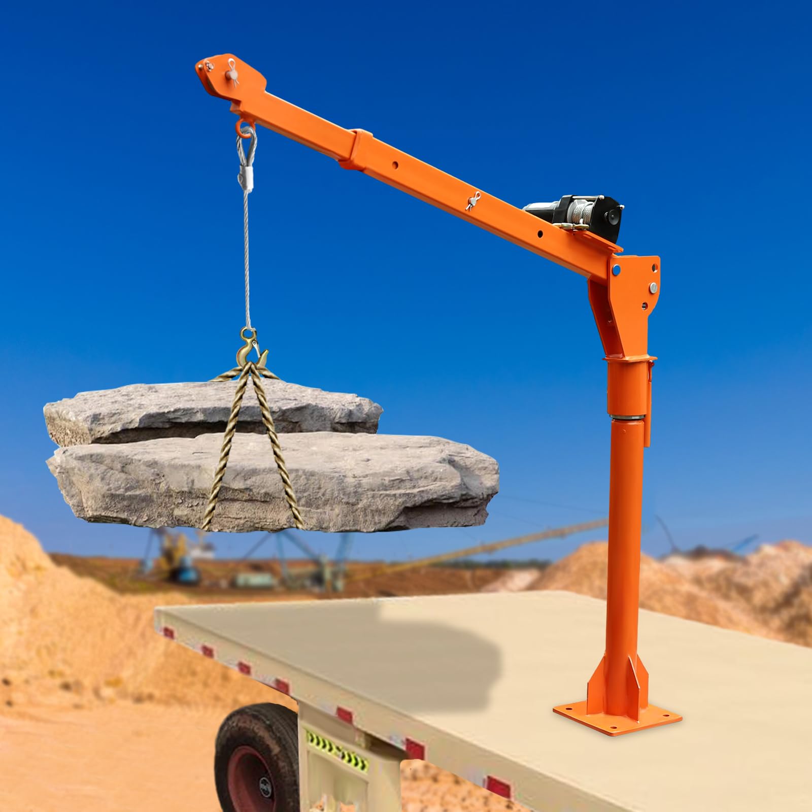 Pickup Truck Crane, 1100 Lbs Capacity Industrial Truck Mounted Crane, 3500 Lbs Load Capacity Electric Winch Truck Jib Crane Hoist, 360° Swivel Hitch Mounted Crane,Use for Forestry, Factory.