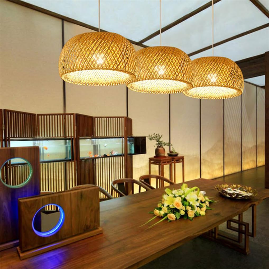 Lampada A Sospensione A Forma di Nido D'uccello da 14,9", Paralume in bambù Intrecciato Lampadario A Gabbia in Vimini Naturale Antico Intrecciato Paralume A Cestino in Stile Boho