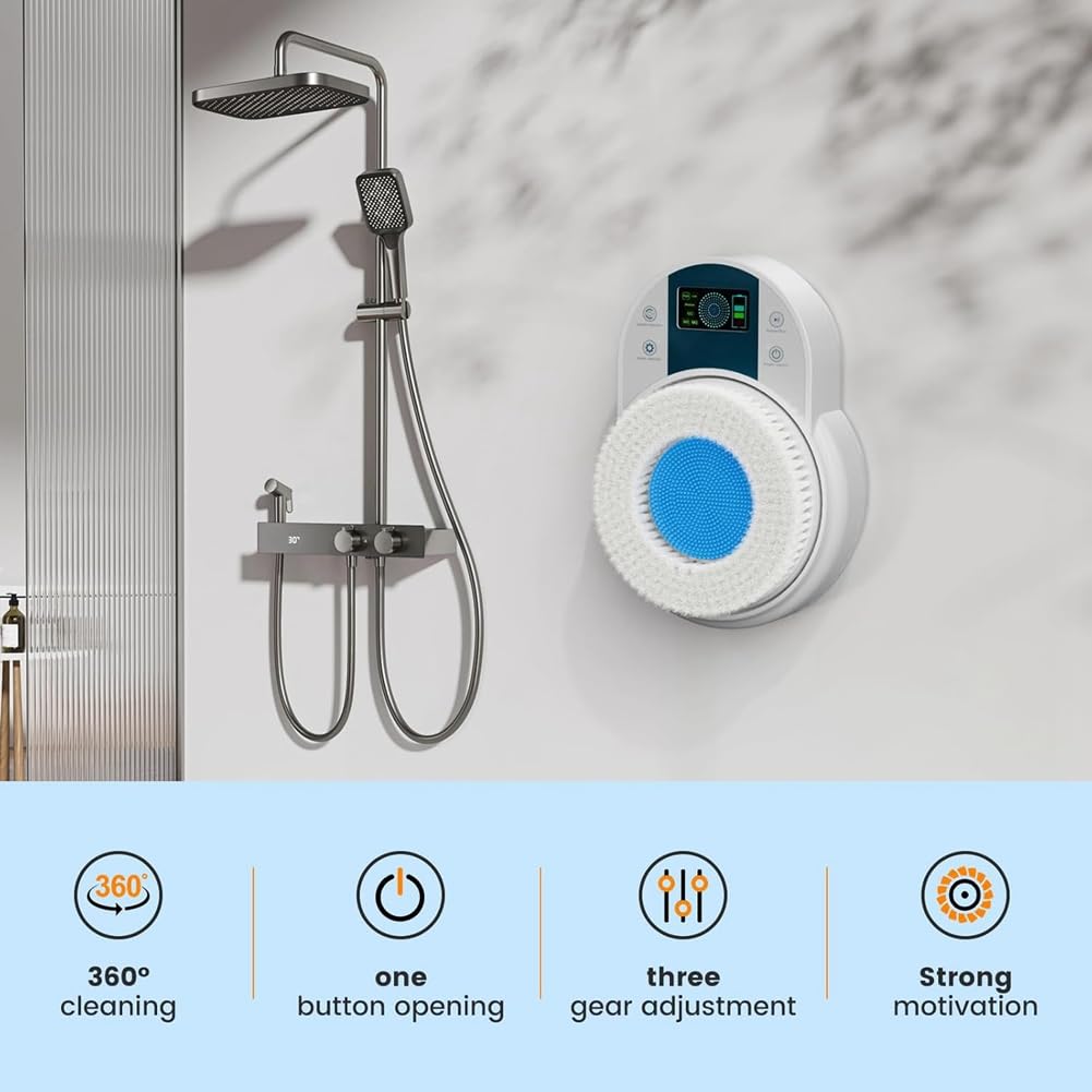 Cepillo de Espalda para Ducha, Cepillo Corporal, Cepillo de Espalda Eléctrico de Pared, Cepillo de Ducha de Limpieza Profunda con Enchufe Inteligente de la UE.