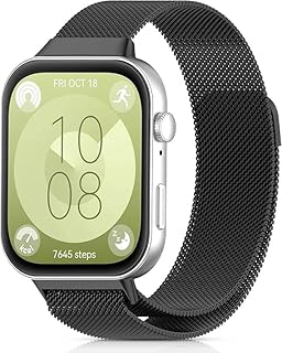 سوار ساعة معدني بديل وعصري قابل للتعديل من Next store متوافق مع Huawei Watch Fit 4 ، تصميم ميلانو شبكي مغناطيسي من الفولاذ المقاوم للصدأ للرجال والنساء.