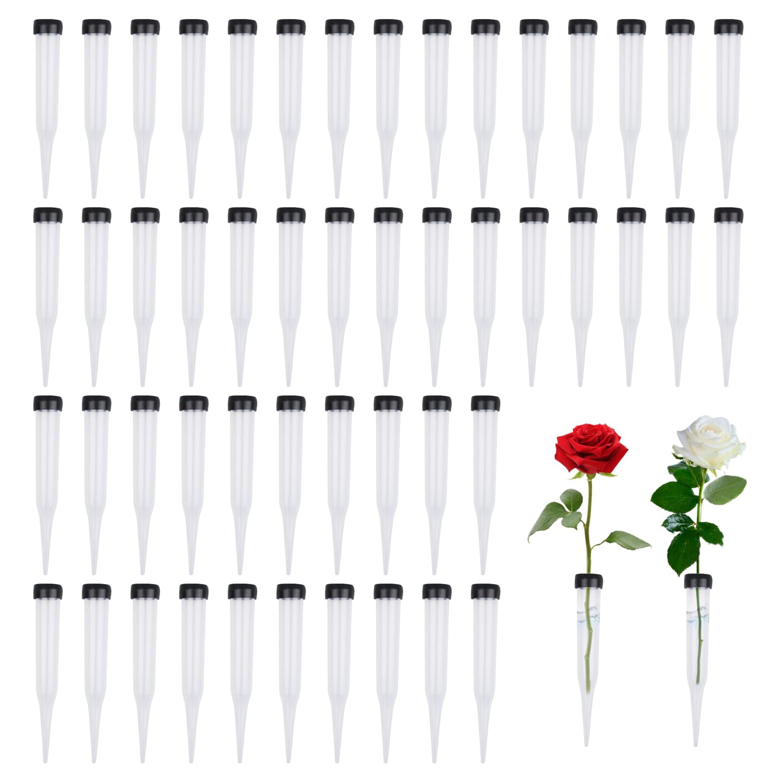 AIEX 48 tubi da fiori riutilizzabili in plastica con tappo in silicone per piante da fiore7,2 x 1,8 cm (trasparente