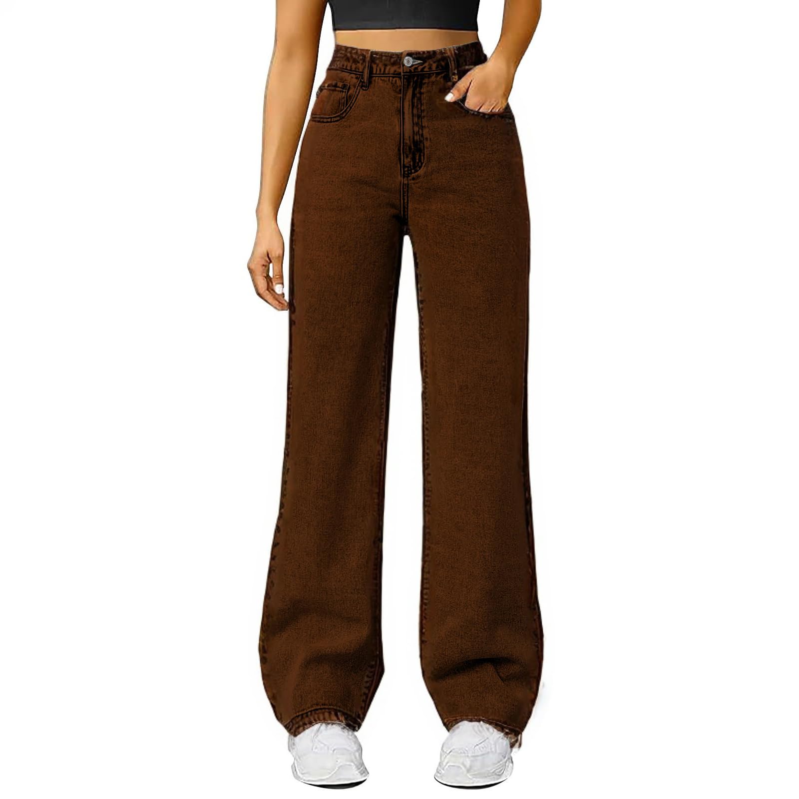 Slakkenreis Woman Wide Leg Jeans High Waisted Baggy Jeans Boyfriend Jean Elastic Waist Stretchy Jean Straight Leg Denim Pants