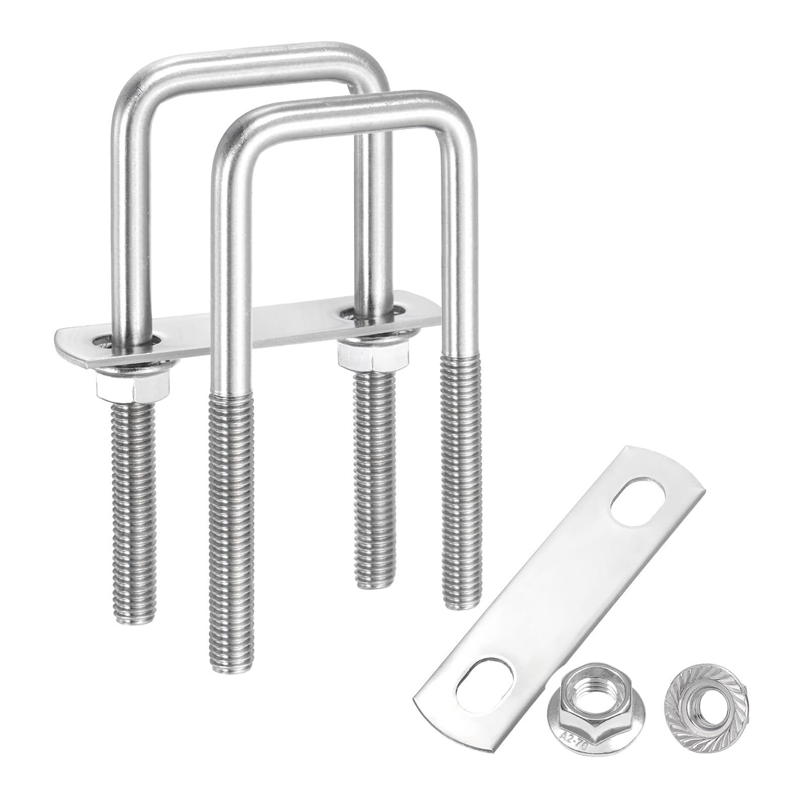 sourcing map 2 Set M8 1-9/16 Inch Inner Wide Square U Bolts, 4-3/4 Inch Length 304 Stainless Steel U-Bolts with Flange Hexagon Nuts, Frame Plates for Trailer, Automotive, (40mm W x 120mm L)