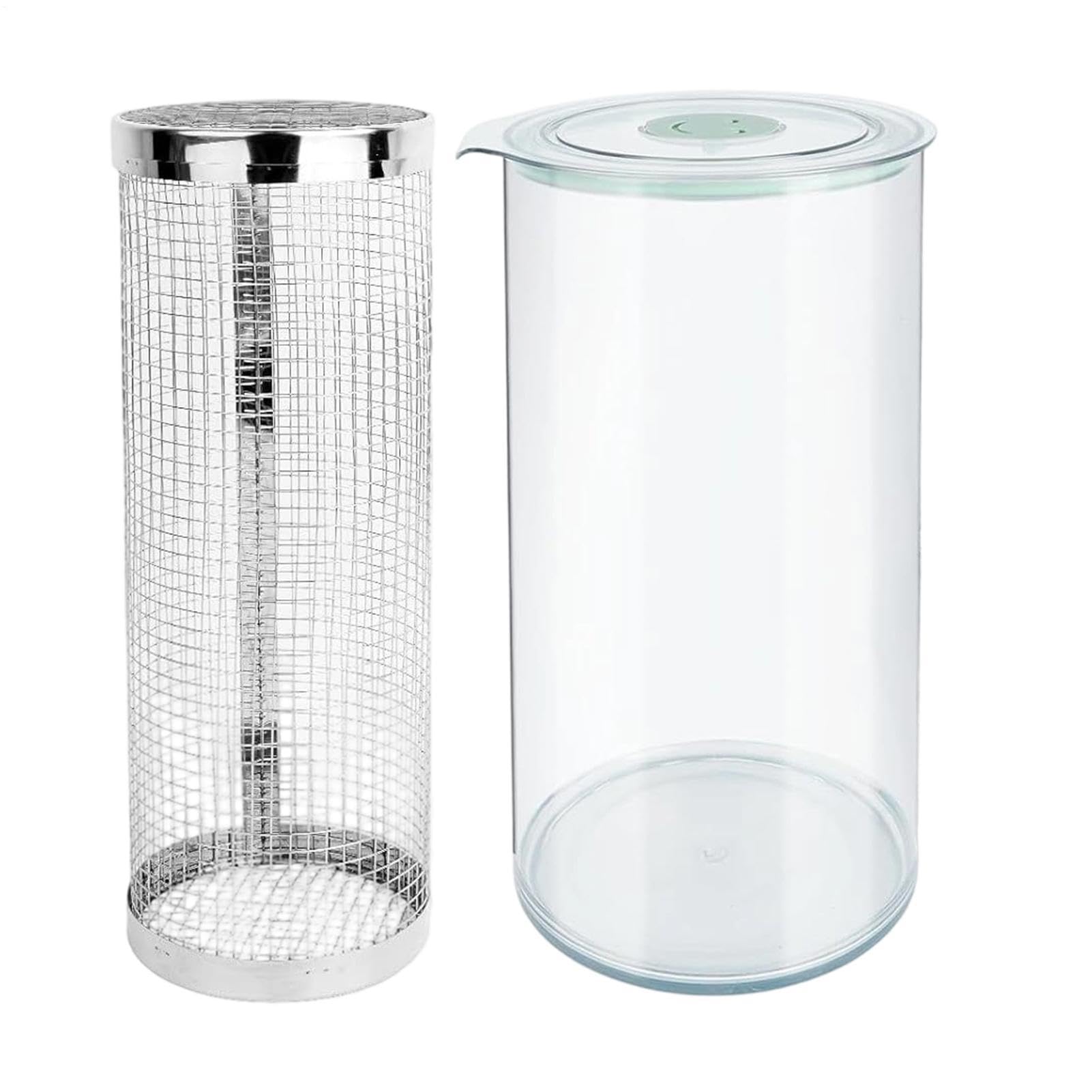 Coctelera para empanar – Acero inoxidable+PET | Dispensador transparente de 360 grados | Coctelera de de pescado con tapa | Para doméstico, horneado, preparación de comidas, Fri