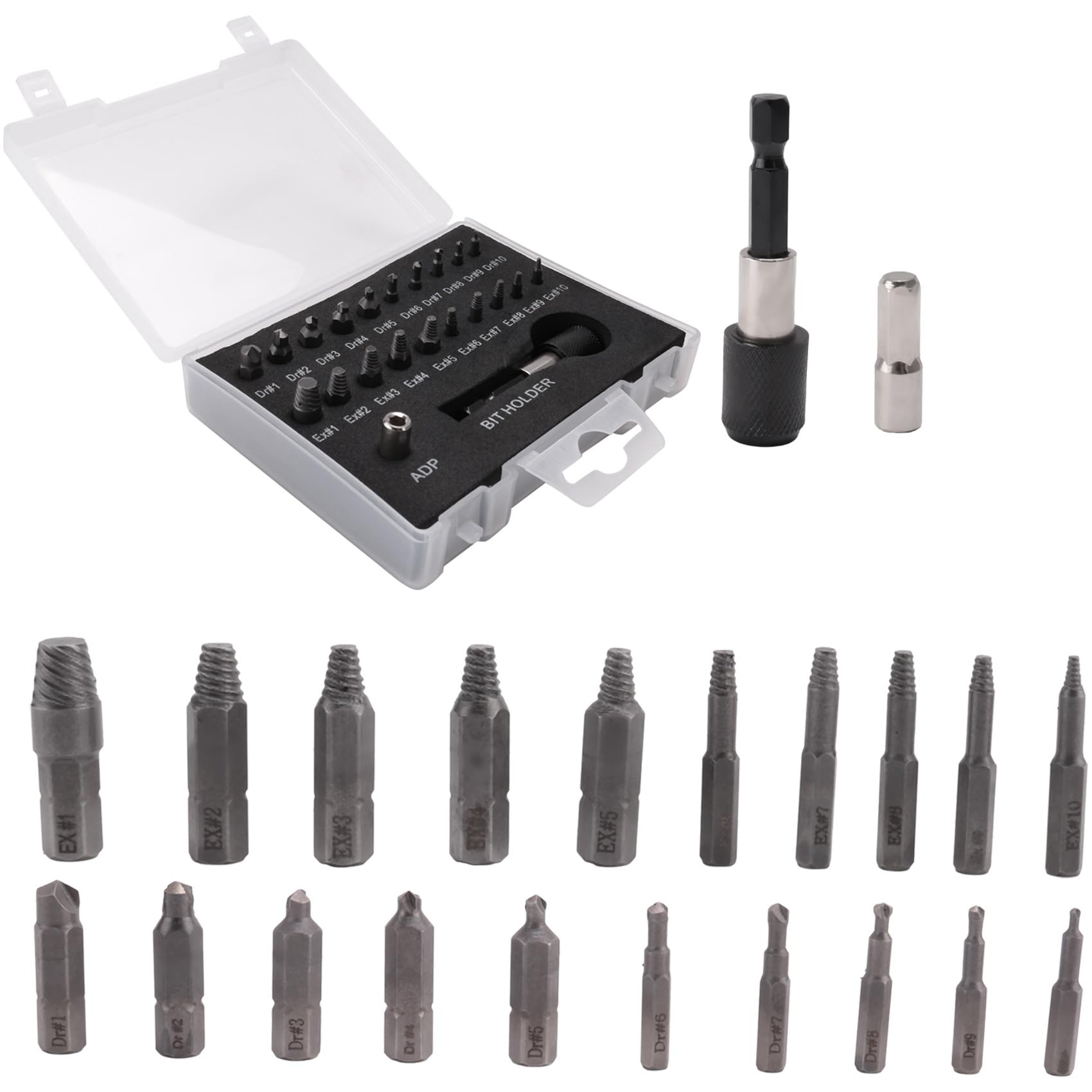 detee Damaged Extractor Set,22 PCS Stripped Extractor Kit, HSS Broken Remover Set with Bit & Socket Adapter