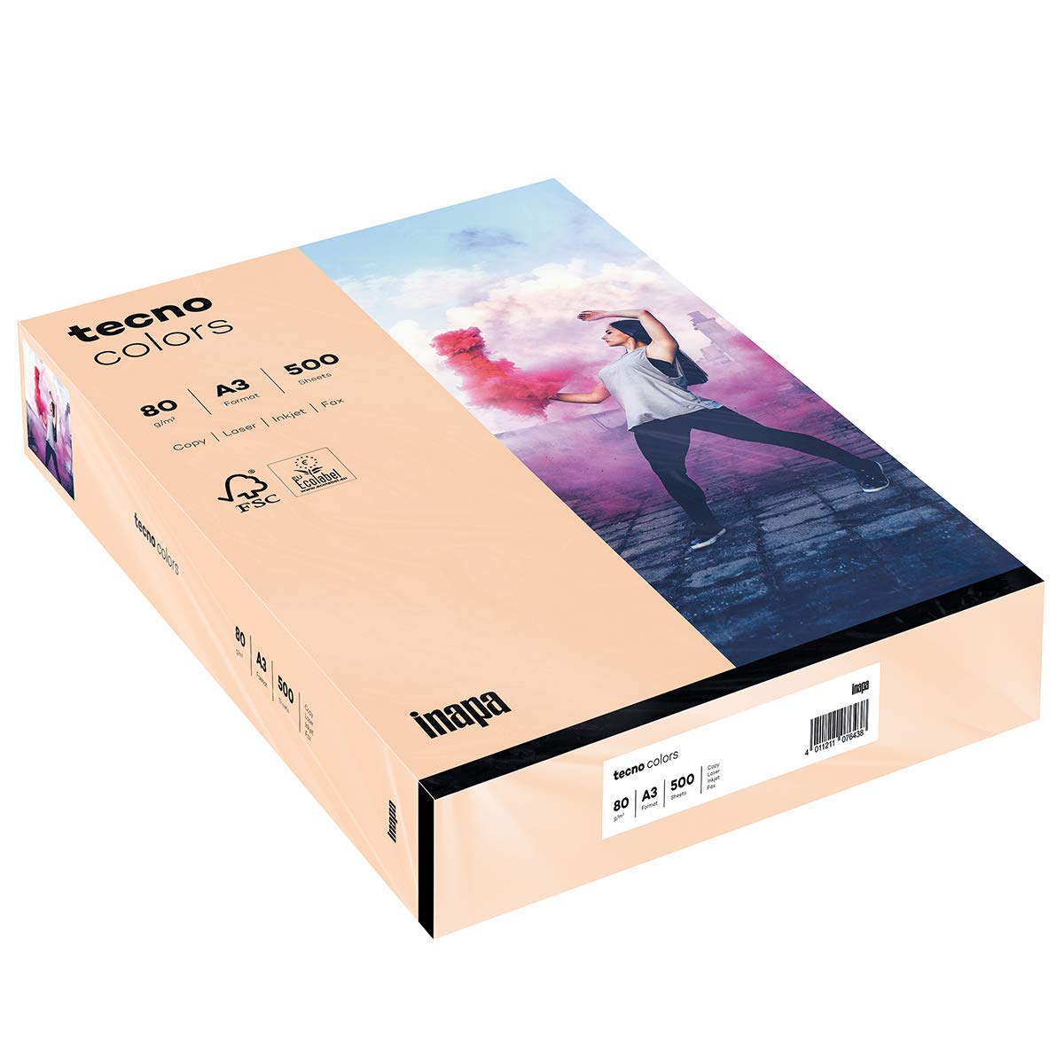 inapaTecno Colours: Coloured Printer Paper, 80 g/m², A3, 500 Sheets, Salmon