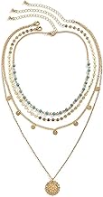 NATOSU Collier superposé doré pour femme - Collier d'été bohème multicouche avec pendentif empilé - Collier de concert country - Collier long avec pièce de monnaie turquoise pour filles