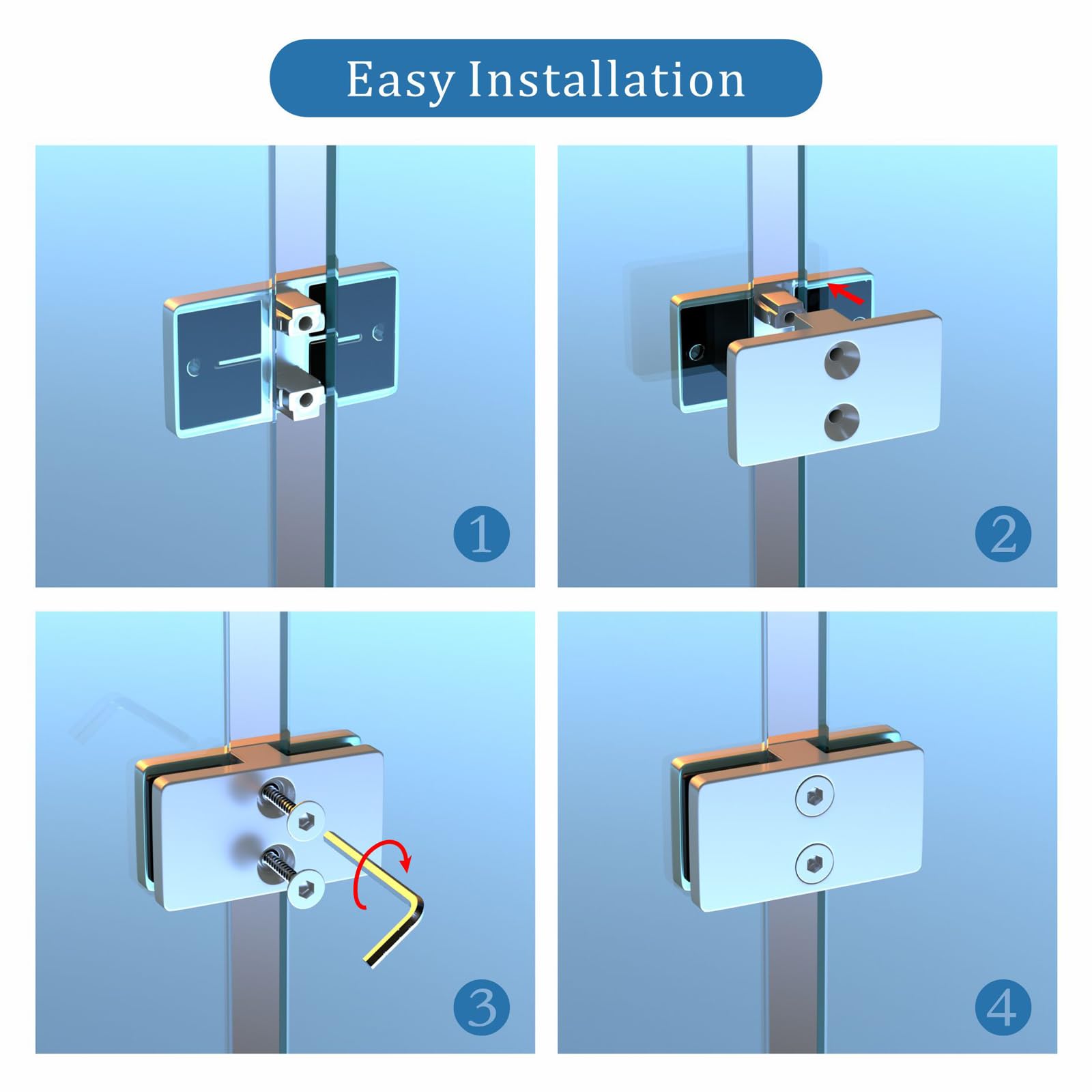 Soporte de abrazadera de vidrio de acero inoxidable de grado marino para vidrio de 10-12 mm de grosor, soporte de estante ajustable para barandilla, barandilla, ducha, valla, puerta de piscina