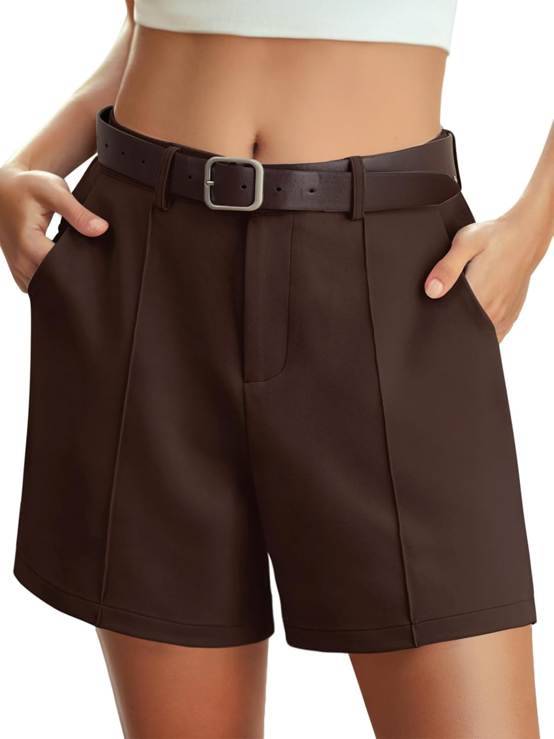 Feiersi Womens Casual High Waisted Elastic Waist Wide Leg Tailored Shorts Pleated Trendy Dressy Work Trouser Shorts