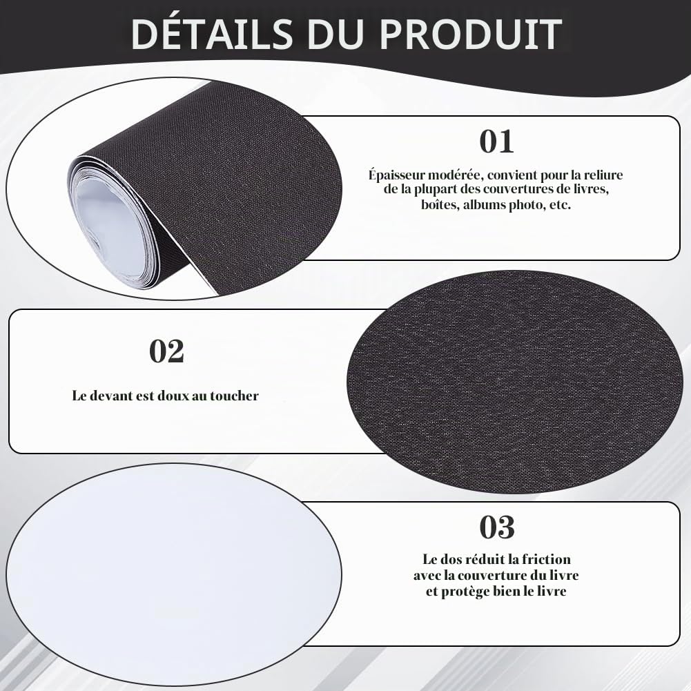 craspire 2000x425 mm Toile de Lin pour Reliure de Livres Noir Tissu Auto-Adhésif Surface avec Support en Papier Couverture de Livres Album Scrapbooking DIY Couverture de Protection Fournitures