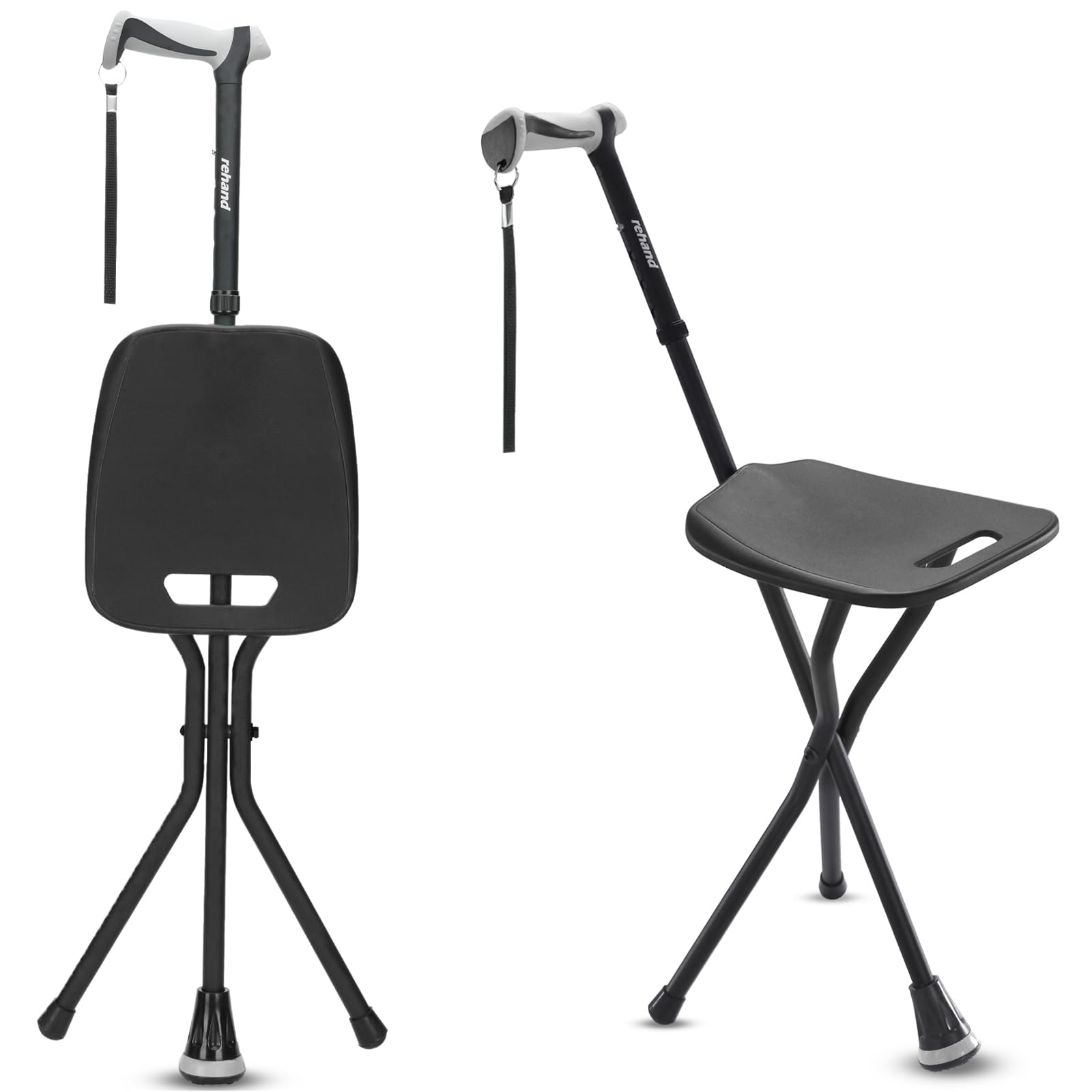 REHAND Walking Cane with Seat,Lightweight Foldable, Adjustable, Collapsible Canes with Stool for Men & Women, Heavy Duty All Terrain Tip, Portable Walking Stick Chair for Seniors & Adults