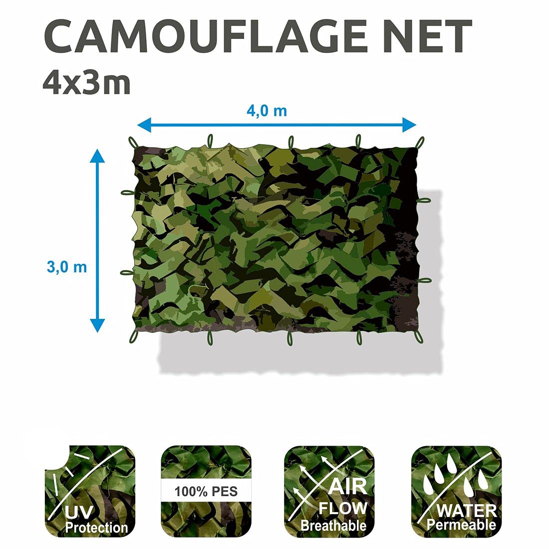 your GEAR Tarnnetz Camouflage Netz 3x4m - Militär Outdoor Armee Schutz – Bundeswehr Ausrüstung - UV- & wasserabweisend - für Jagd, Garten, Sonnenschutz