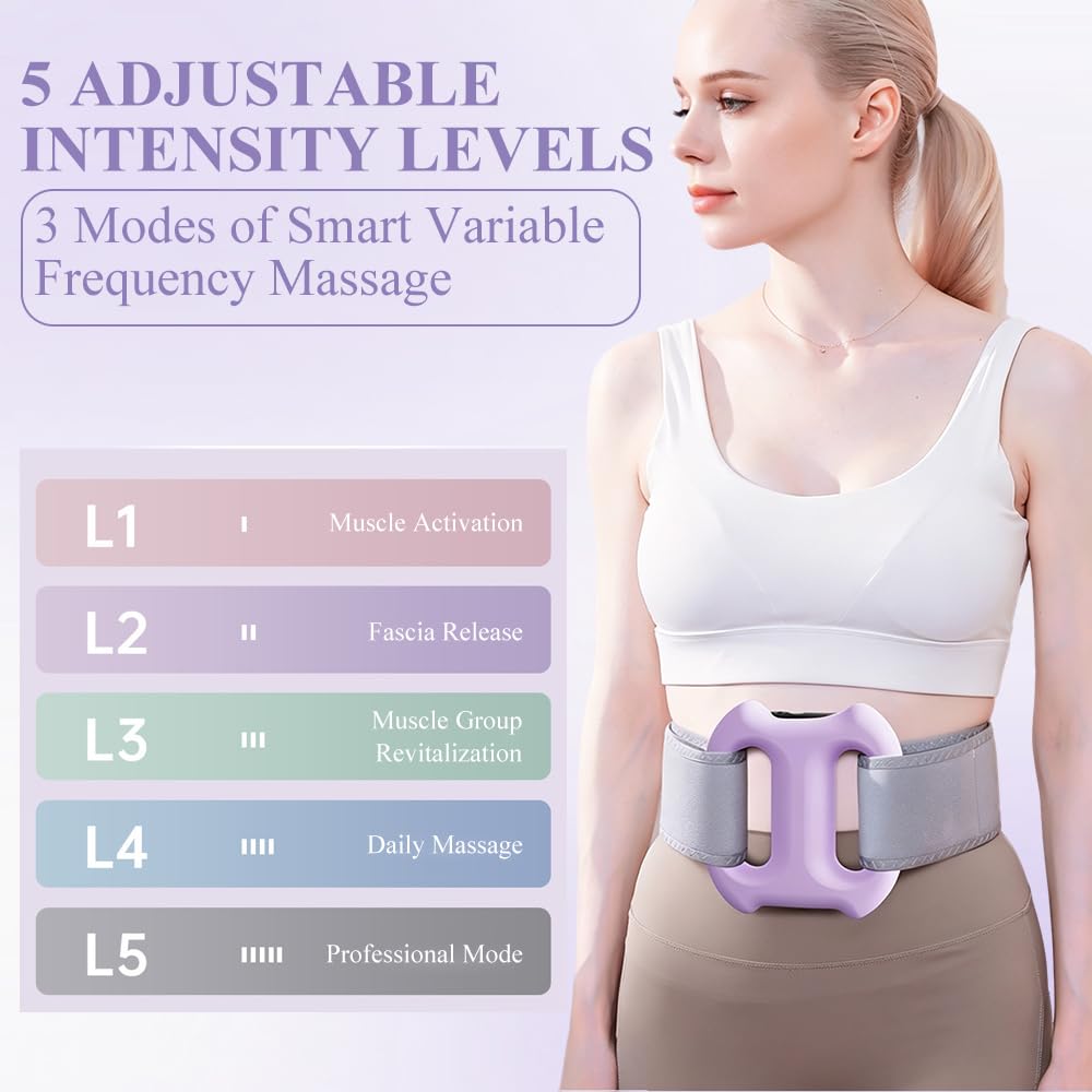 Rodillo Fascial Multifunción, Masajeador de Vientre para Quemar Grasa y Calor, 5 Modos Ajustables, Cinturón Abdominal Regulable para Espalda, Piernas y Abdomen, Violeta