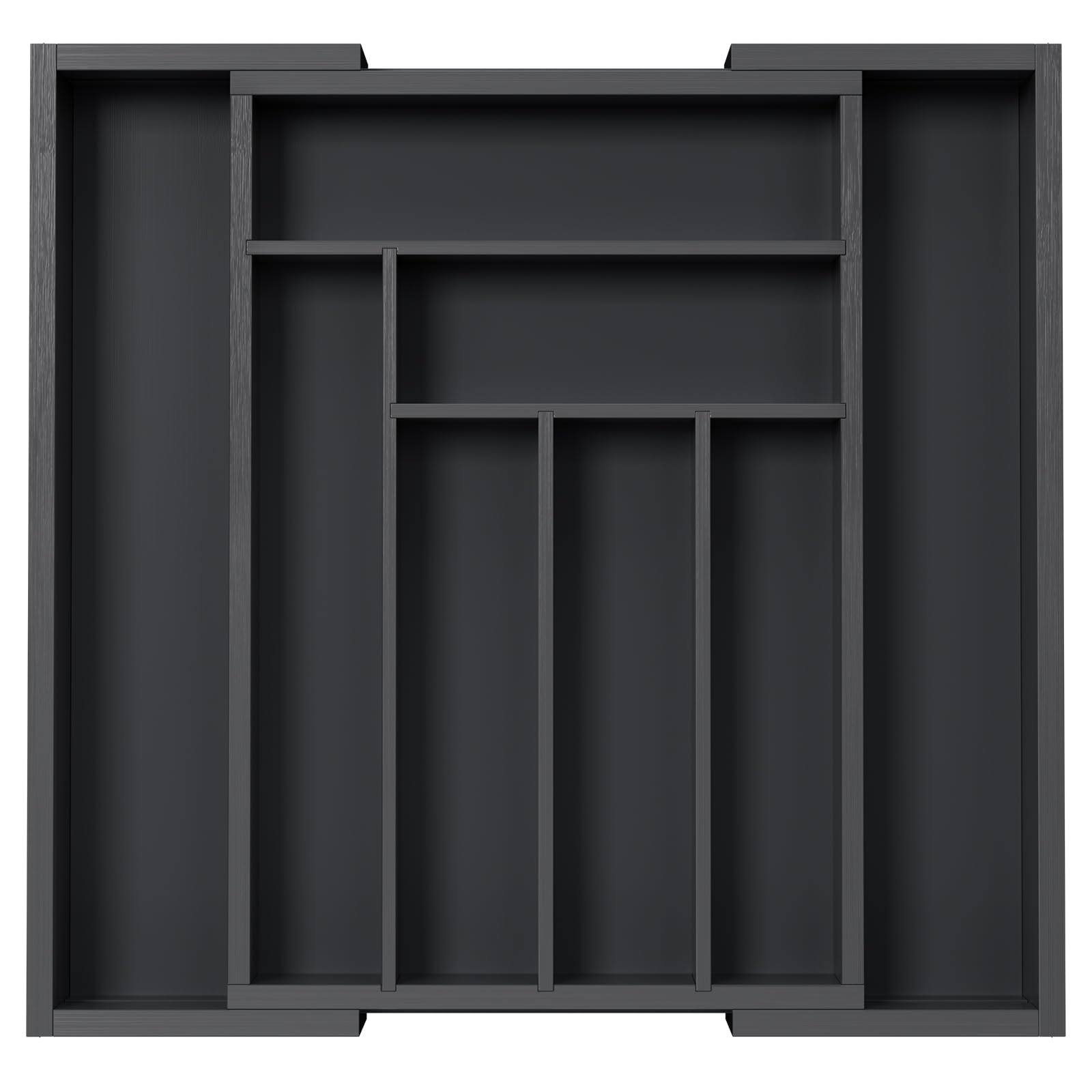 Pipishell Bamboo Expandable Drawer Organizer for Utensils Holder, Adjustable Cutlery Tray, Wood Drawer Dividers Organizer for Silverware, Flatware, Knives in Kitchen, Bedroom, Living Room(M-Black)