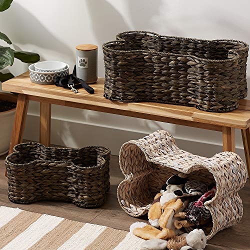 Image of Bone Dry Pet Storage Collection, Bone Shape Hyacinth Toy Basket, White Wash, Large - 24x15x9