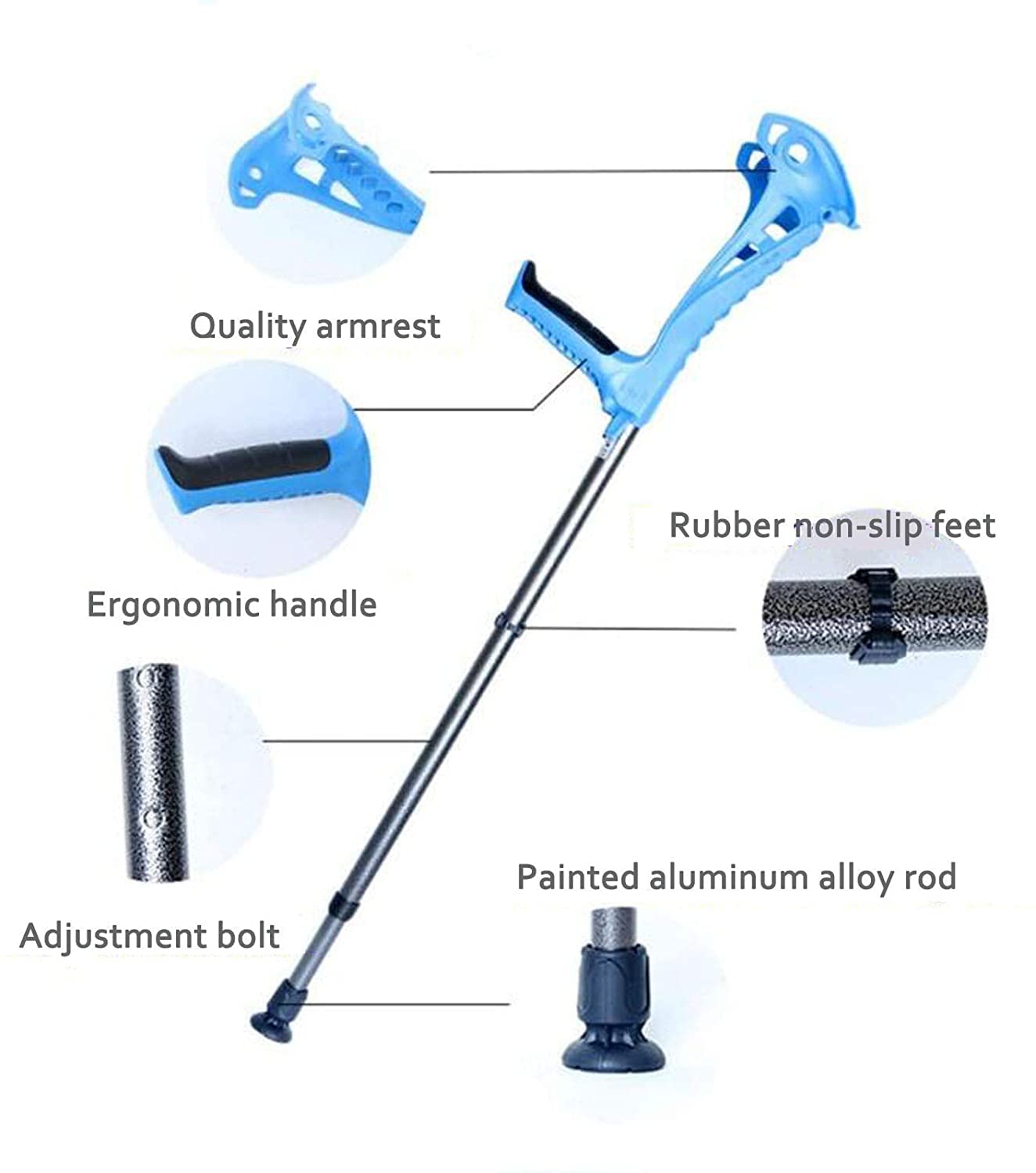 Muleta de Codo Muletas de Altura Ajustable con Codos, Resistentes a Golpes, con empuñaduras cómodas, for Hombres y Mujeres, Ligeras y fáciles de Usar.