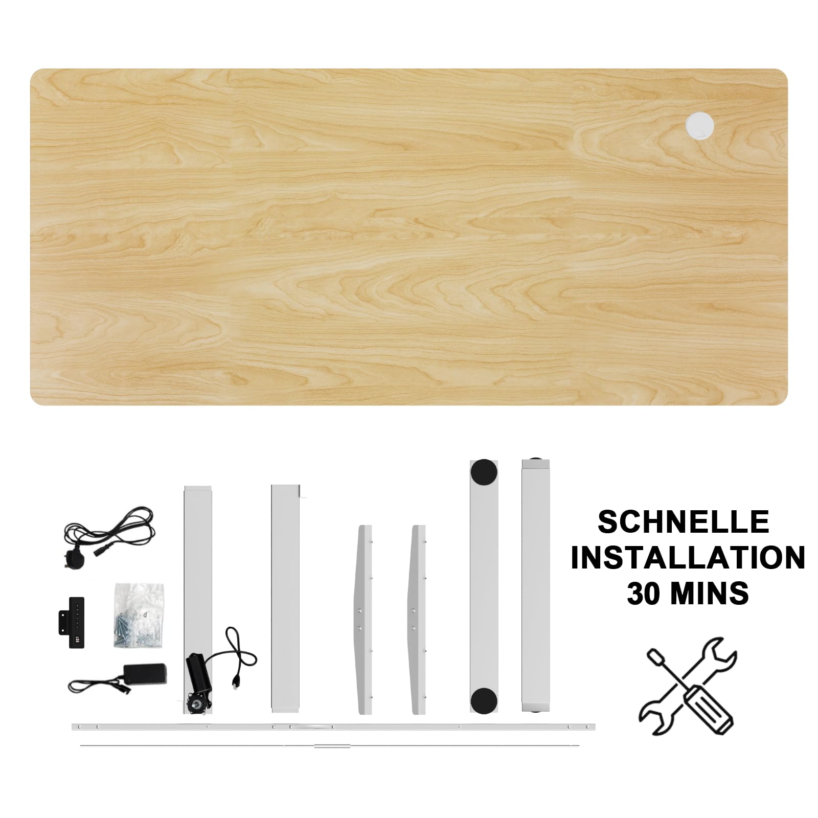 Flamaker Höhenverstellbarer Schreibtisch Ganze Tischplatte 110 x 53 cm Elektrischer Schreibtisch Höhenverstellbar für Steh-Sitz, Computertisch mit Memory-Funktion,Standing Desk,Beige