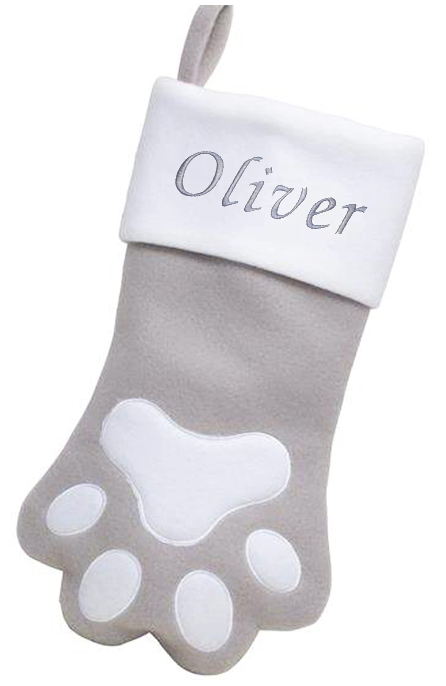 Kids Essentials Personalised Pet Christmas Stocking Xmas Dog Cat Animal Stocking (Grey Paw), 40cm x 25cm
