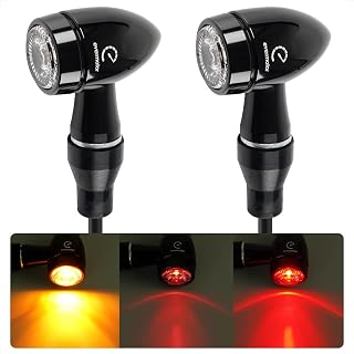 Evermotor Mini 3 in 1 Motorcycle LED Turn Signals,CNC Aluminum Front & Rear Indicators, Universal Fit for Harley, Honda, Yamaha, Cafe Racer, Cruiser – Motorcycle Blinkers with Amber/Red Light (2-Pack)
