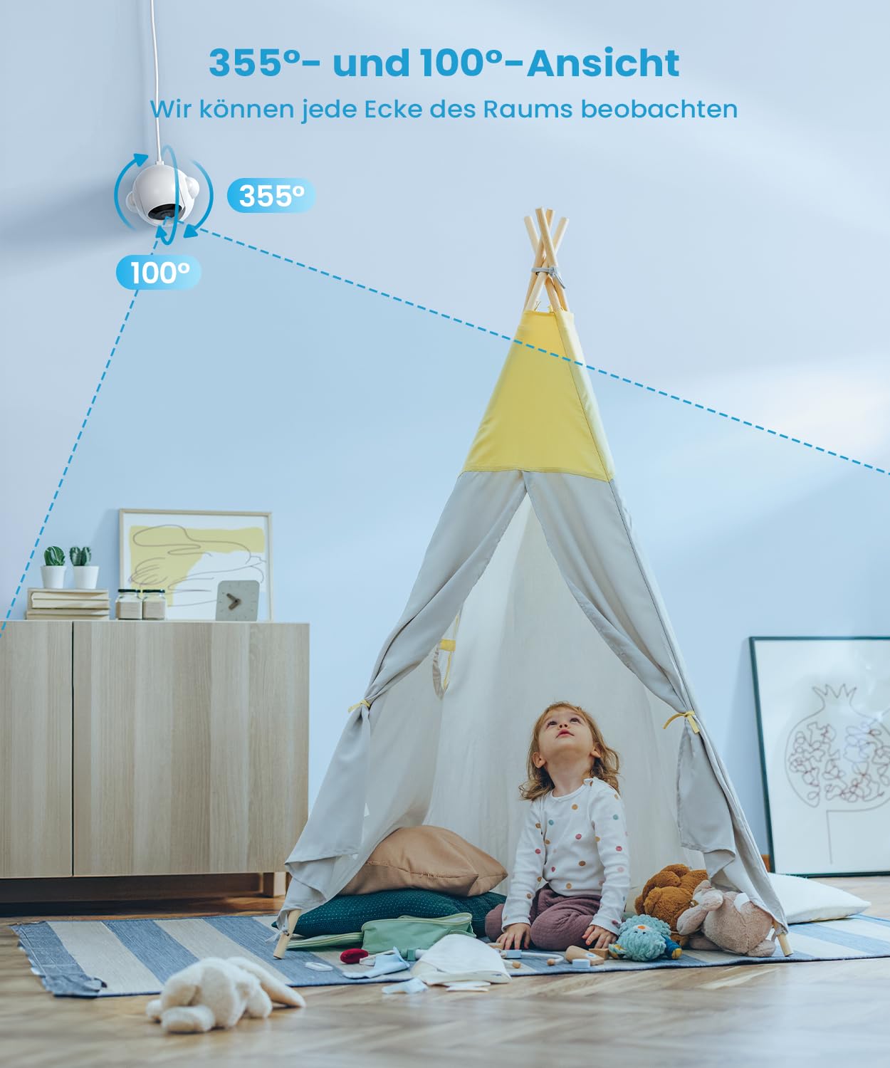 ieGeek Babyphone mit Kamera 2,5K/4MP, 5,5 Zoll WLAN Video babyfone (unterstützt 2,4 GHz und 5 GHz) PTZ 360°, Intelligentes Nachtlicht, Automatische Verfolgung, Weinen/Bewegungs, Mobile App