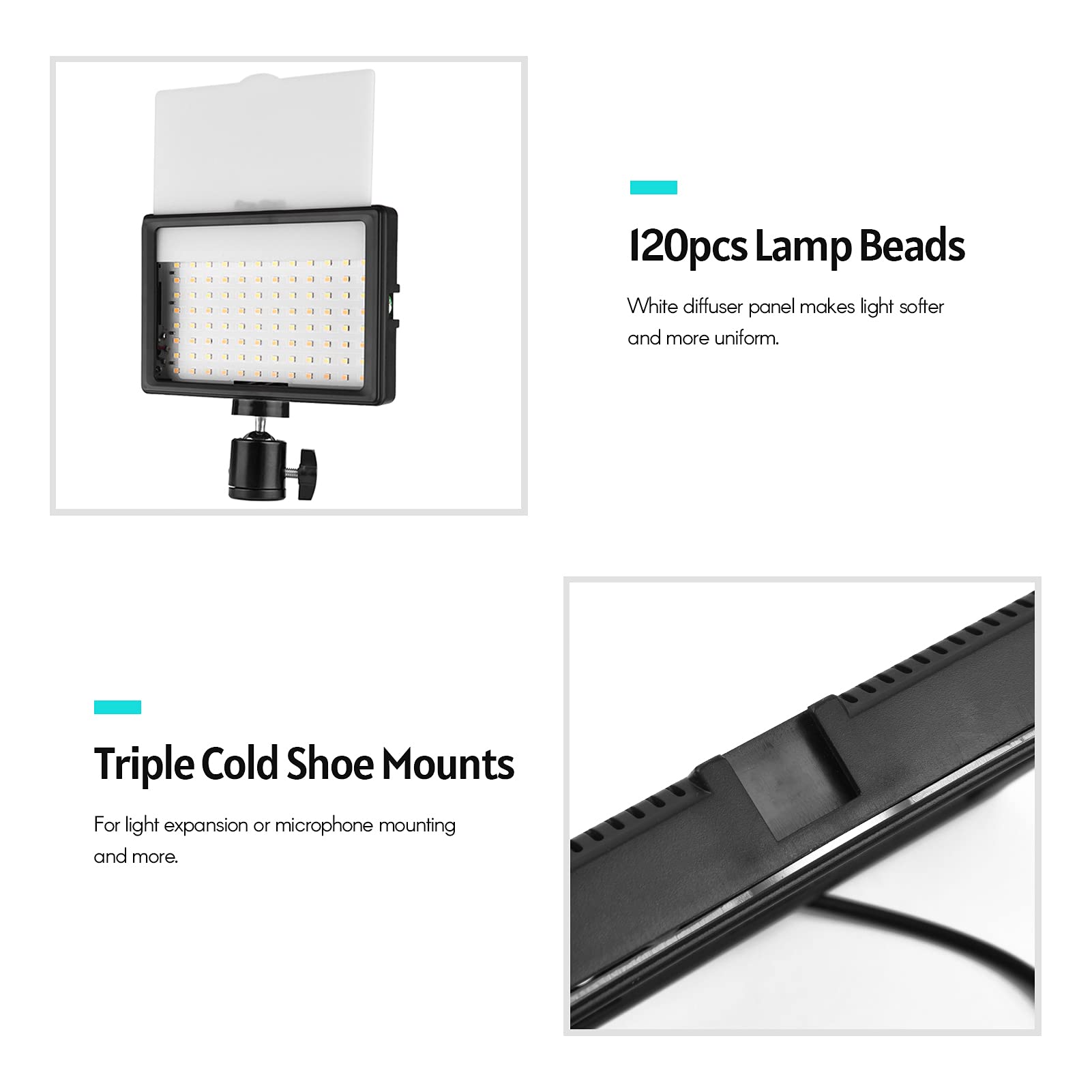Kit de Luz de Vídeo LED, Luces de Estudio, 5 Filtros de Color para Iluminación de Fotografía, Kit de Iluminación de Fotografía Regulable de 3200-5600 K con Soporte de Luz, Luces