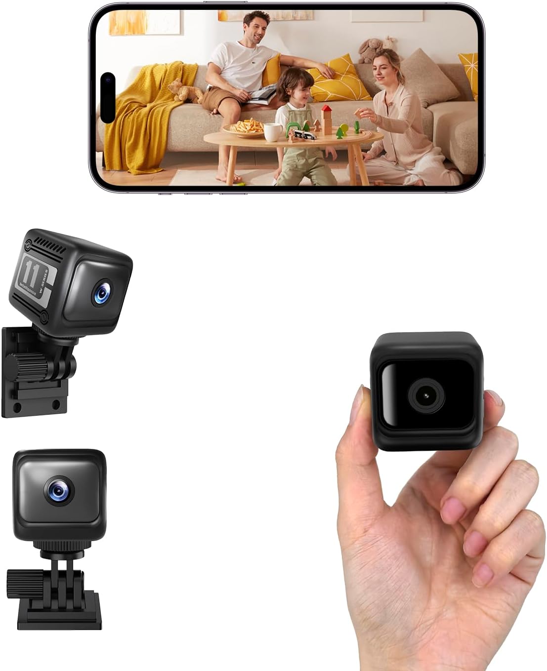 Mini Security Camera, 1080p HD Wireless Indoor Cam with 6-Hour Battery & No WiFi Needed for Recording, AI Motion Detection Night Vision for Home, Office, Baby and Pet Monitoring,Black