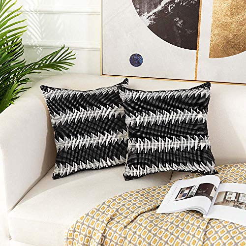 Sungea Farmhouse Black And White Geometric Throw Pillow Cover, 18 X 18 Decorative Pillowcase Small Tree Pattern Woven Cushion Cover Square Weave Cotton Pillow Sham For Sofa Couch Living Room #TOP5