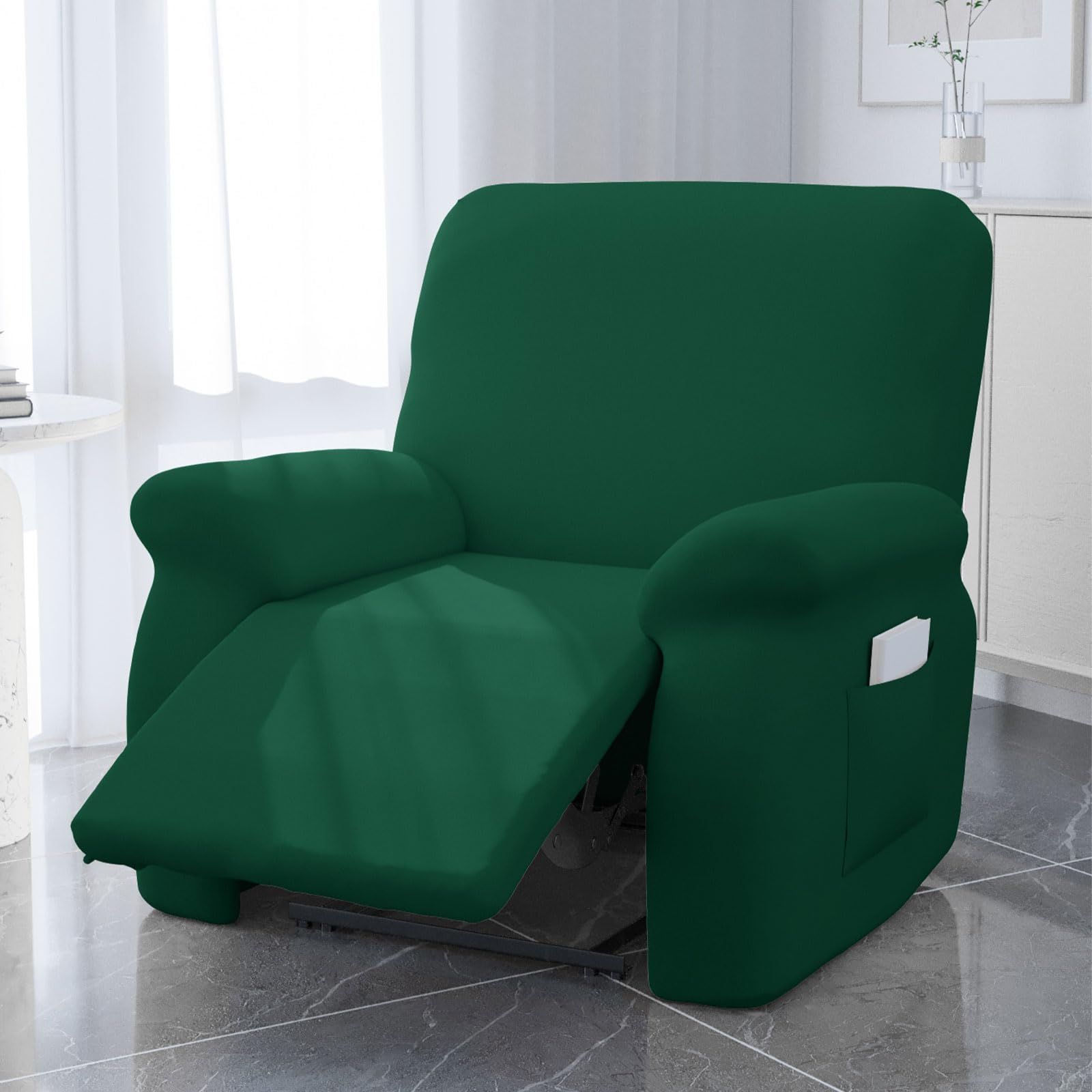 Funda Sillon Relax Reclinable, Funda Reclinable 4 Piezas con Bolsillos Laterales, Lavable y Resistente, Fundas Protector,Verde,3 Seater