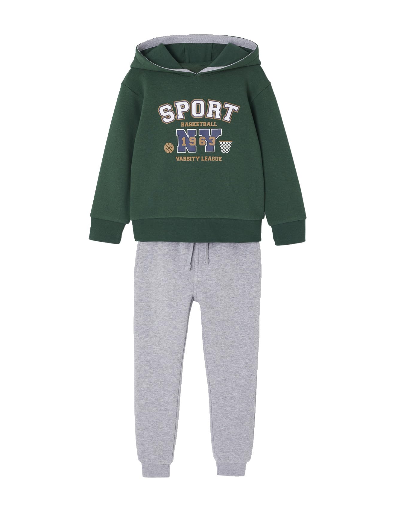 VERTBAUDET Ensemble Sport Garçon Sweat Capuche imprimé + Jogging Uni lichen 4A