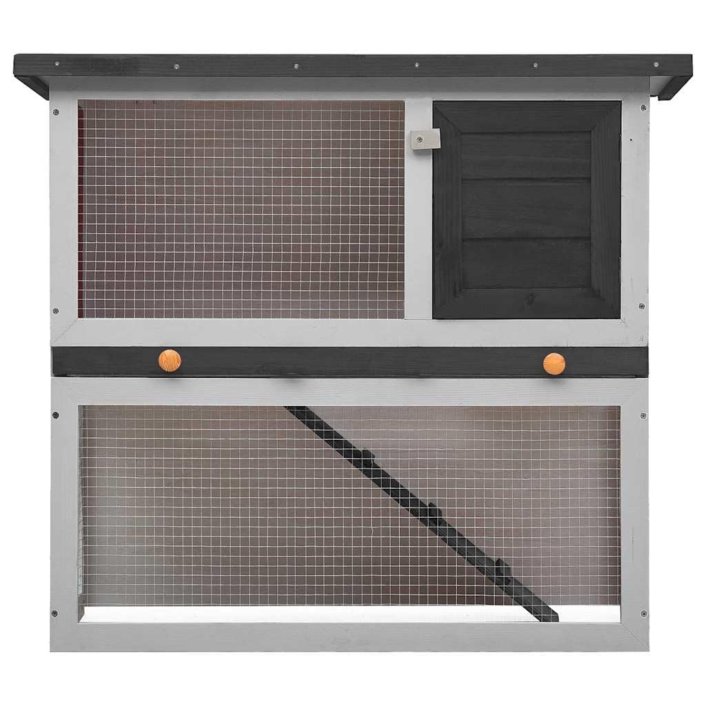 Kaninchenstall Holz Kleintierstall Grau Weiß Hasenstall mit Rampe und ausziehbarer Schublade Kleintierkäfig zweistöckig für Hasen Meerschweinchen Outdoor Indoor 90x45x80 cm