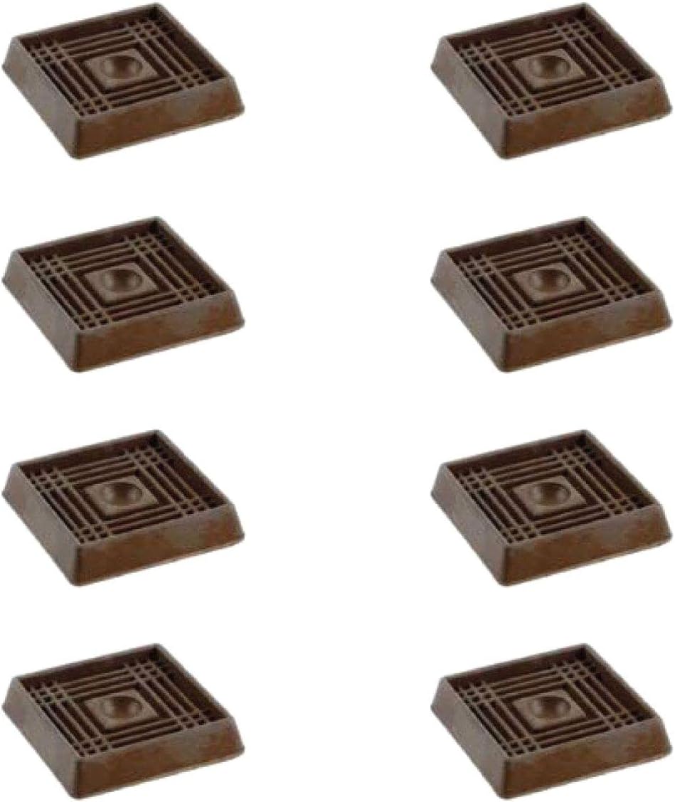 Furniture Caster Cups for Carpet and Finished Surfaces, 2” Square Rubber Anti-Slip Wheel Grippers Floor Protectors, 8 Pack, Brown