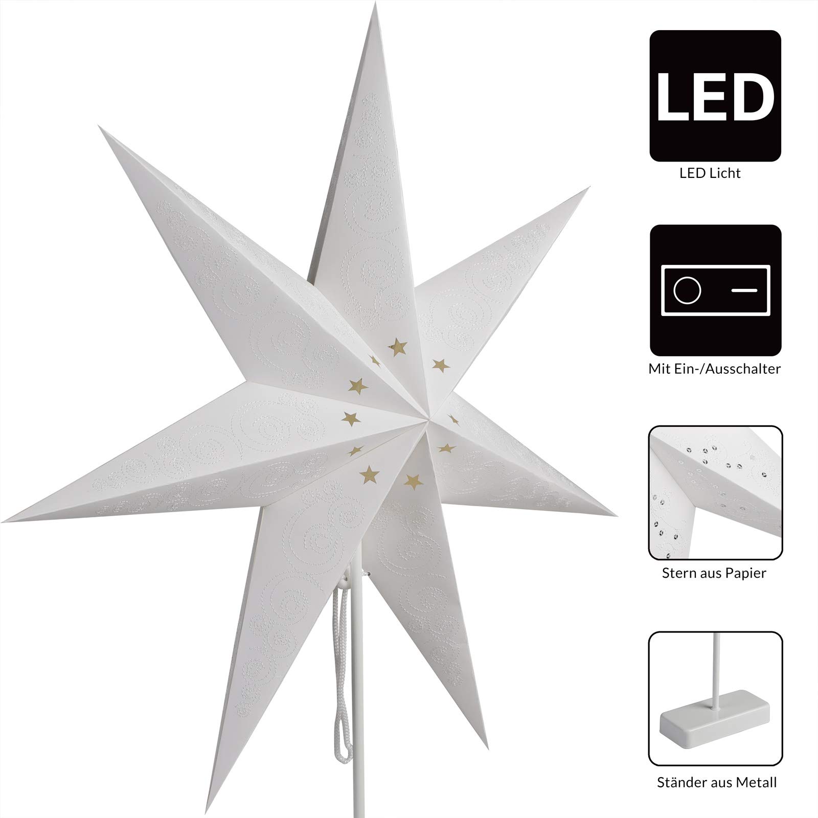 Casaria LED Weihnachtsstern mit Stnder Beleuchtet 60 cm Batterie Fenster  Weihnachtsdeko Weihnachten Fensterdeko Leuchtstern Dekostern Papierstern :  ...